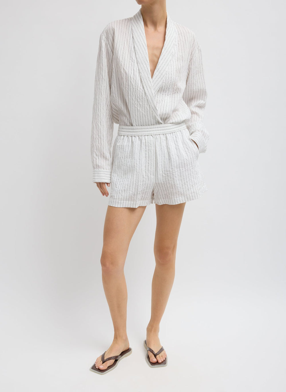 Crinkle Stripe Summer Suiting Pull On Shorts | Tibi
