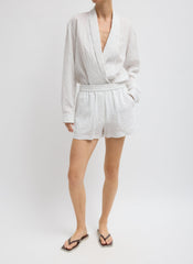 Crinkle Stripe Summer Suiting Pull On Shorts | Tibi