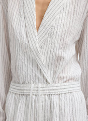 Crinkle Stripe Summer Suiting Relaxed Long Short | Tibi