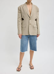 Stretch Linen Viscose Side Cut Blazer | Tibi