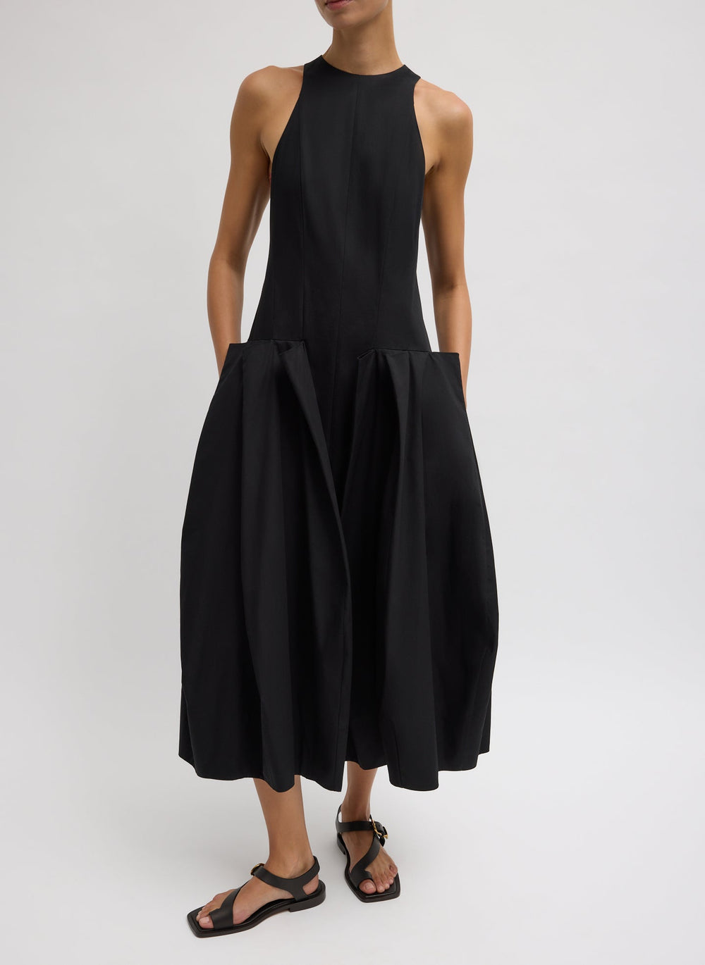 Compact Eco Poplin Pinched Pleat Dress | Tibi