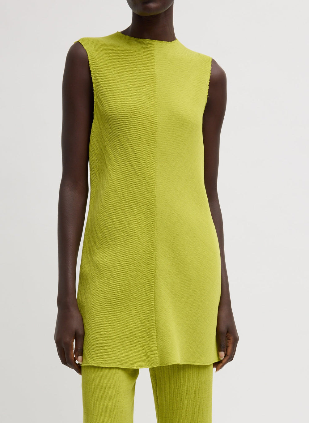 Viscose Plisse Sleeveless Bias Short Tunic Dress | Tibi