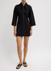 Bonded Viscose Zip Front Short Sleeve Slim Tunic | Tibi