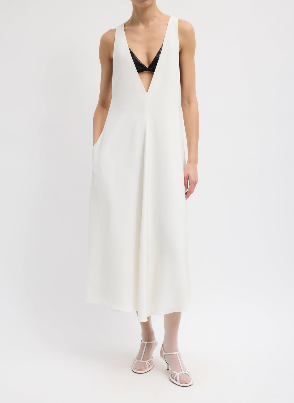 4-Ply Silk V-Neck Dress With Bra | Tibi