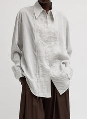 Ultra Light Silk Tencel Striped Pintucked Shirt | Tibi