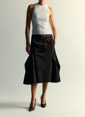 Luxe Spring Twill Tucked Pleat Skirt | Tibi