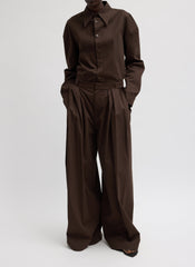 Luxe Spring Twill Tucked Pleated Wide Leg Trouser | Tibi
