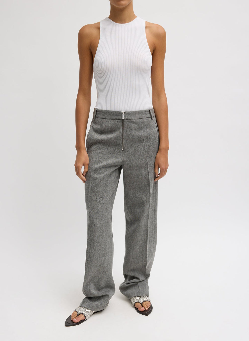 Structured Wool Zip Front Trouser | Tibi