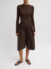 Luxe Spring Twill Tucked Pleated Wide Leg Short | Tibi