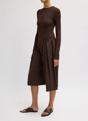 Luxe Spring Twill Tucked Pleated Wide Leg Short | Tibi