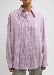 Ultra Light Silk Tencel Striped Pintucked Shirt | Tibi