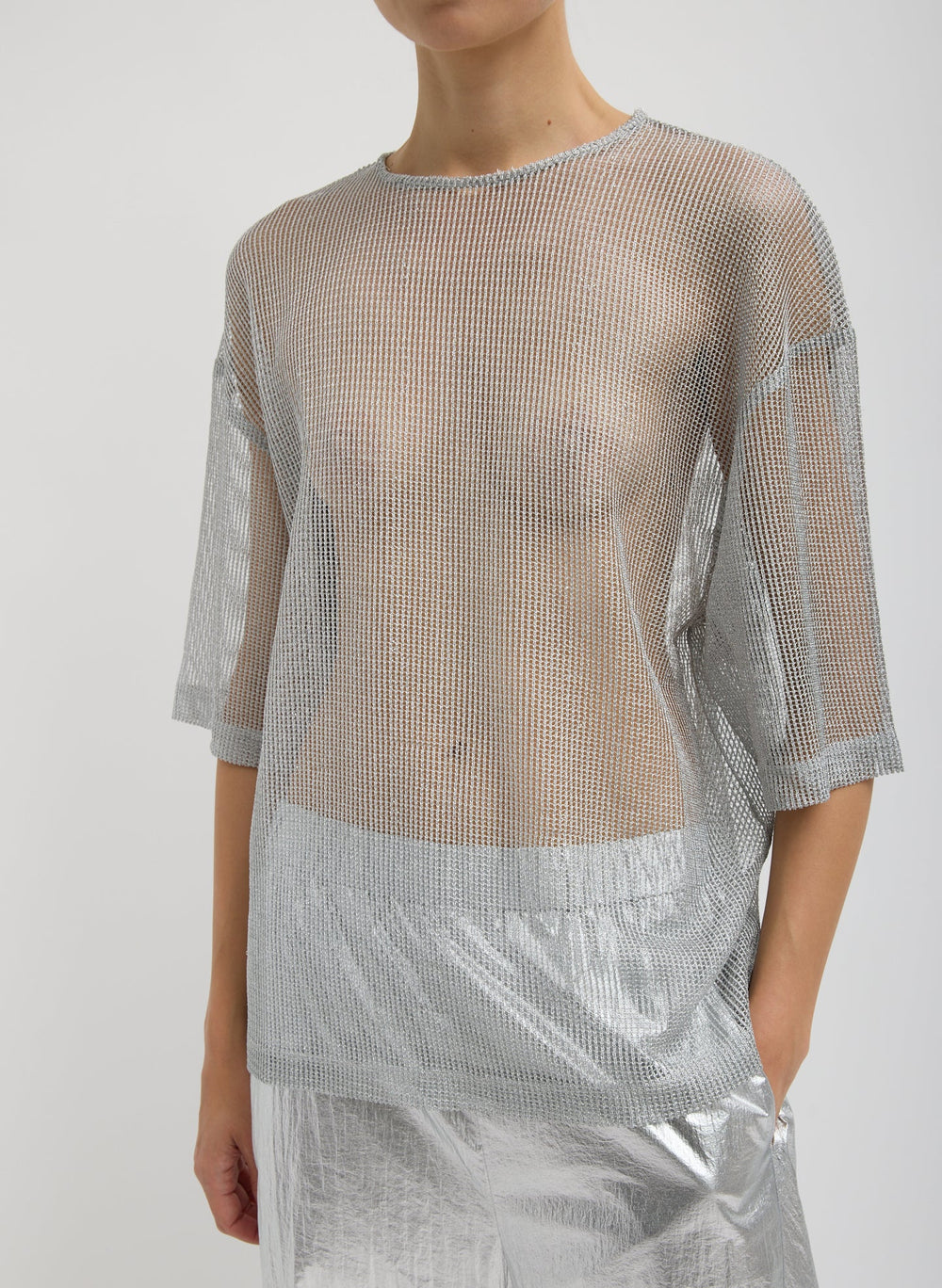 Viscose Metallic Mesh Easy T-Shirt | Tibi