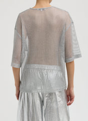 Viscose Metallic Mesh Easy T-Shirt | Tibi
