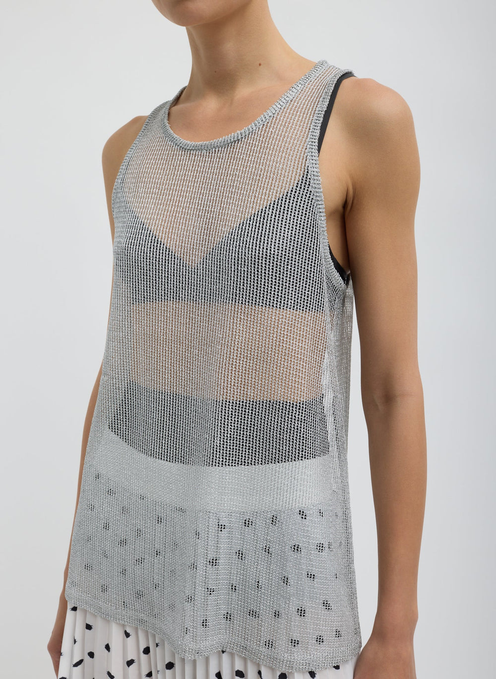 Viscose Metallic Ribbed Tank | Tibi