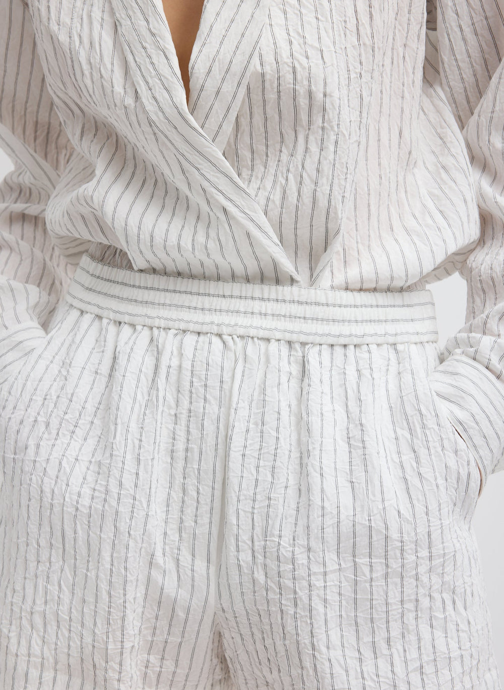 Crinkle Stripe Summer Suiting Pull On Shorts | Tibi