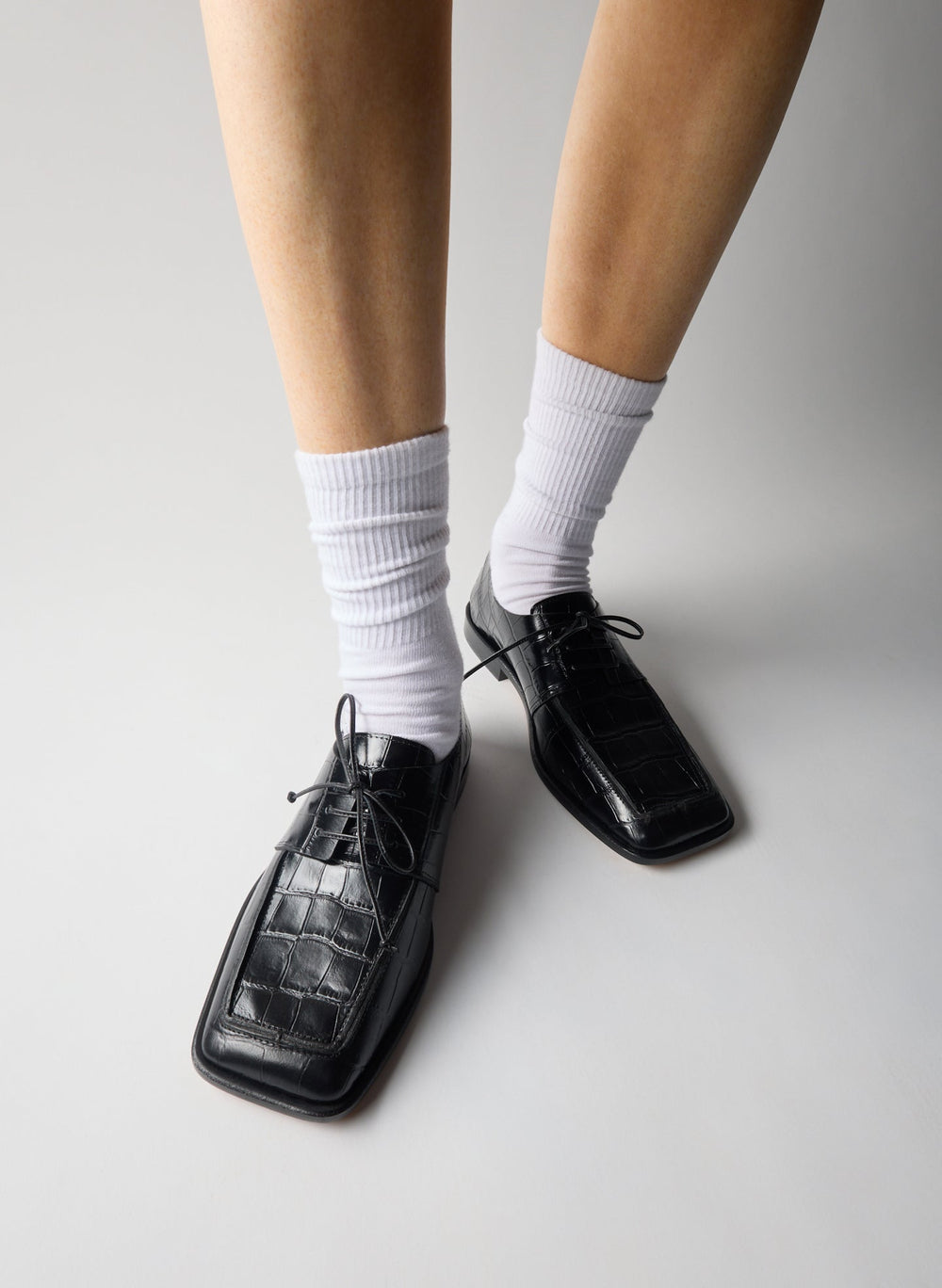 Brody Square Toe Loafer Crocodile Embossed | Tibi