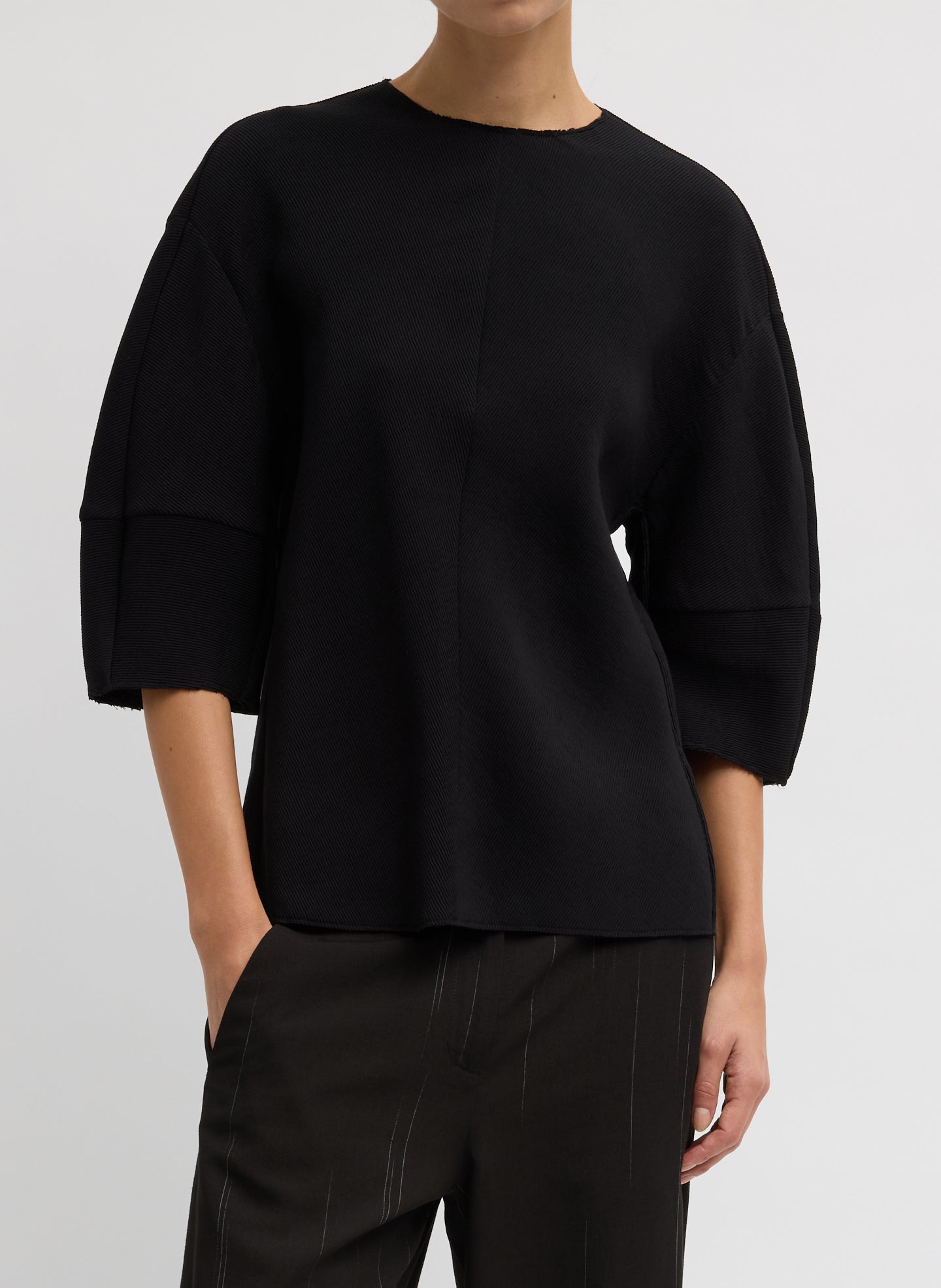Viscose Plisse Hinged Short Sleeve Top | Tibi