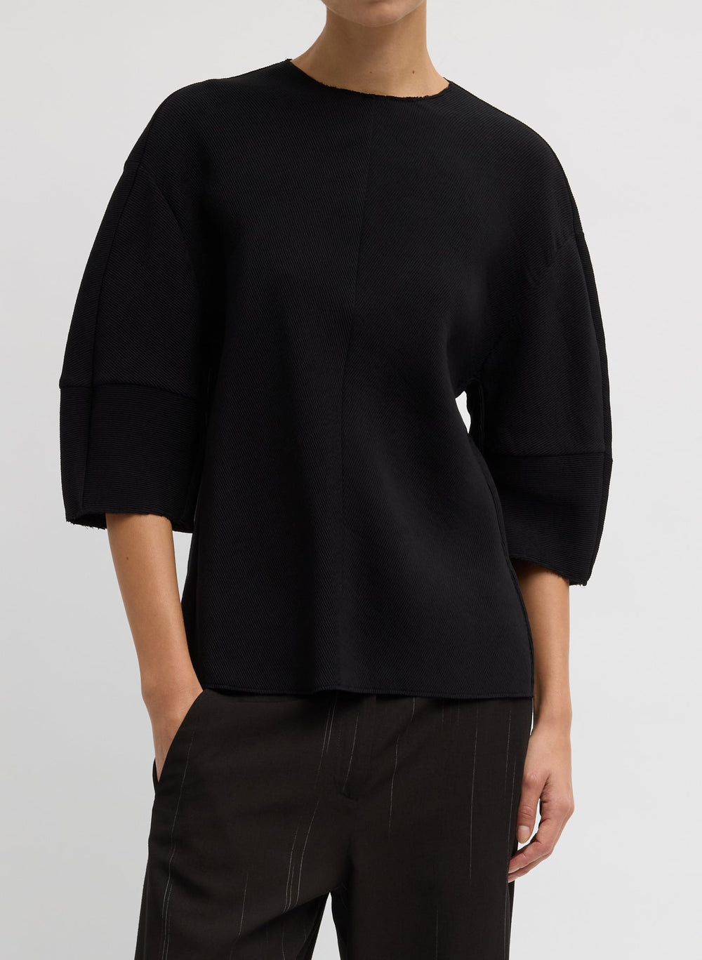Viscose Plisse Hinged Short Sleeve Top | Tibi