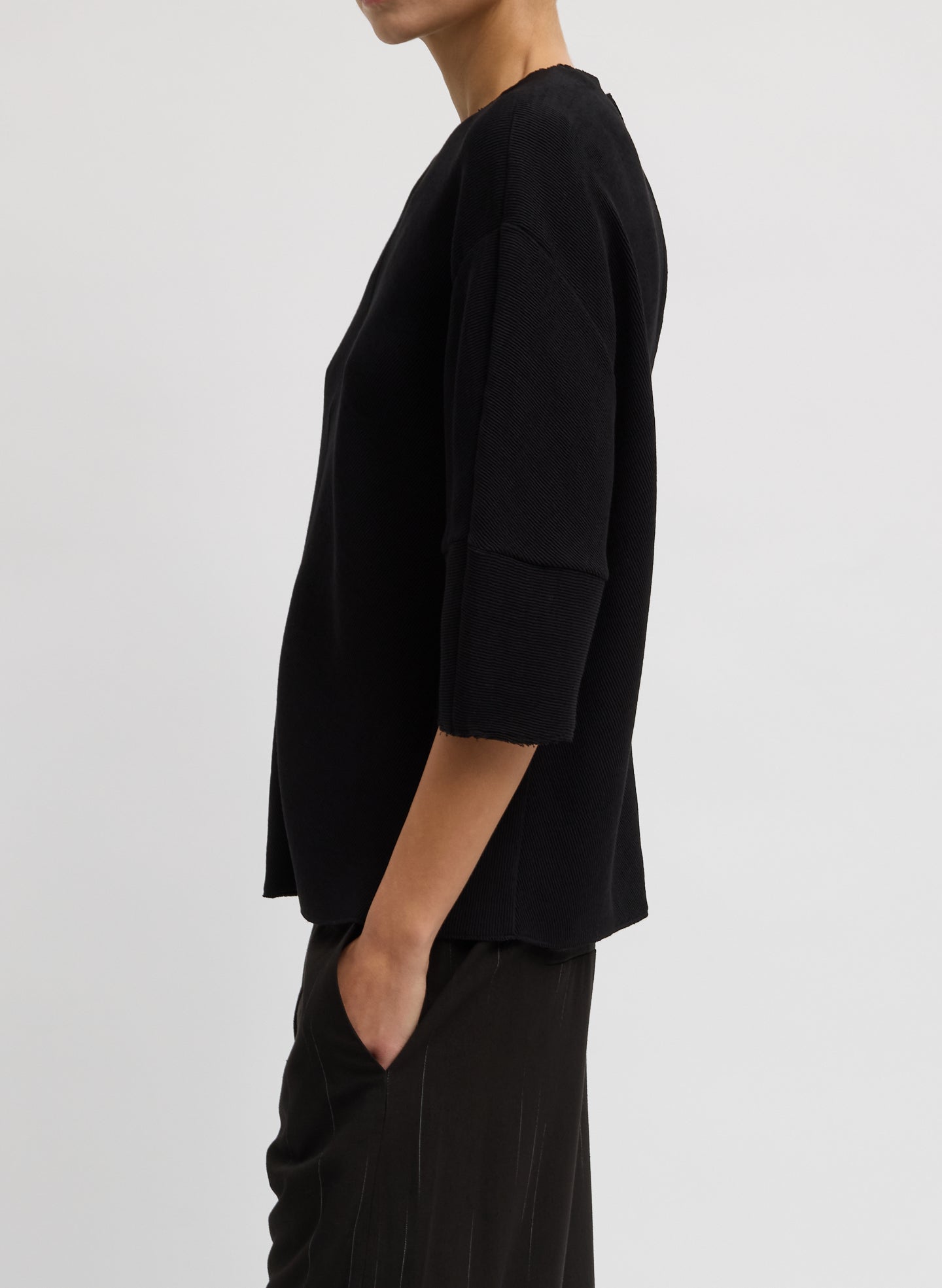Viscose Plisse Hinged Short Sleeve Top | Tibi