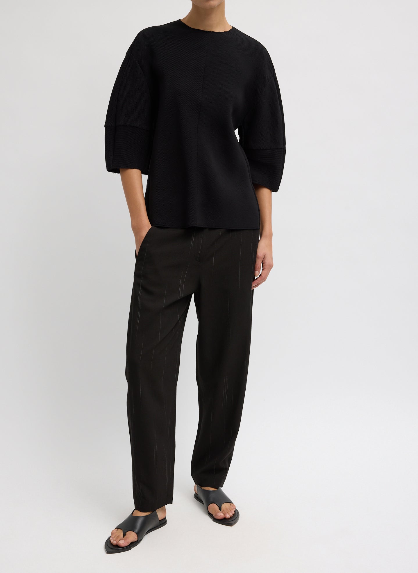 Viscose Plisse Hinged Short Sleeve Top | Tibi