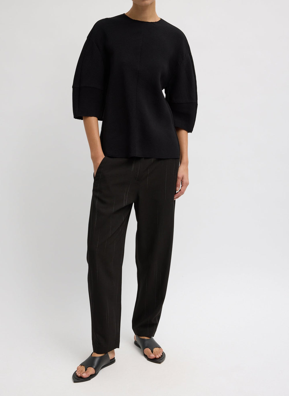 Viscose Plisse Hinged Short Sleeve Top | Tibi