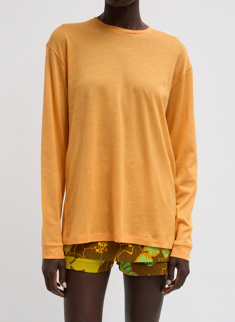 Sheer Crepe Knit Crewneck Unisex Long Sleeve T-Shirt | Tibi