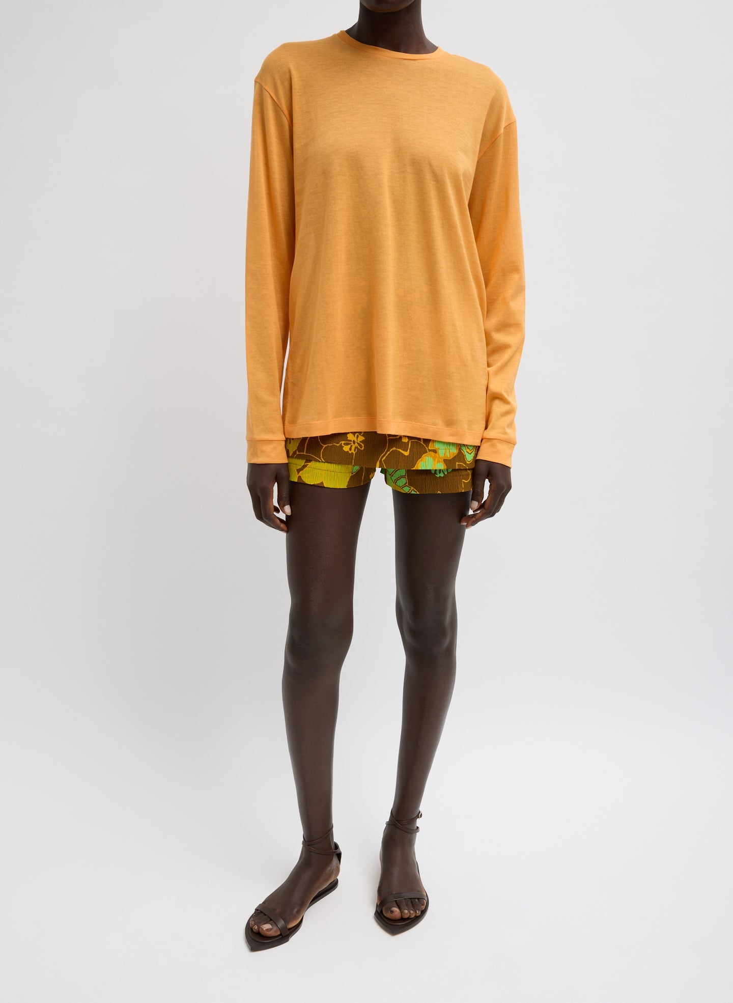 Sheer Crepe Knit Crewneck Unisex Long Sleeve T-Shirt | Tibi