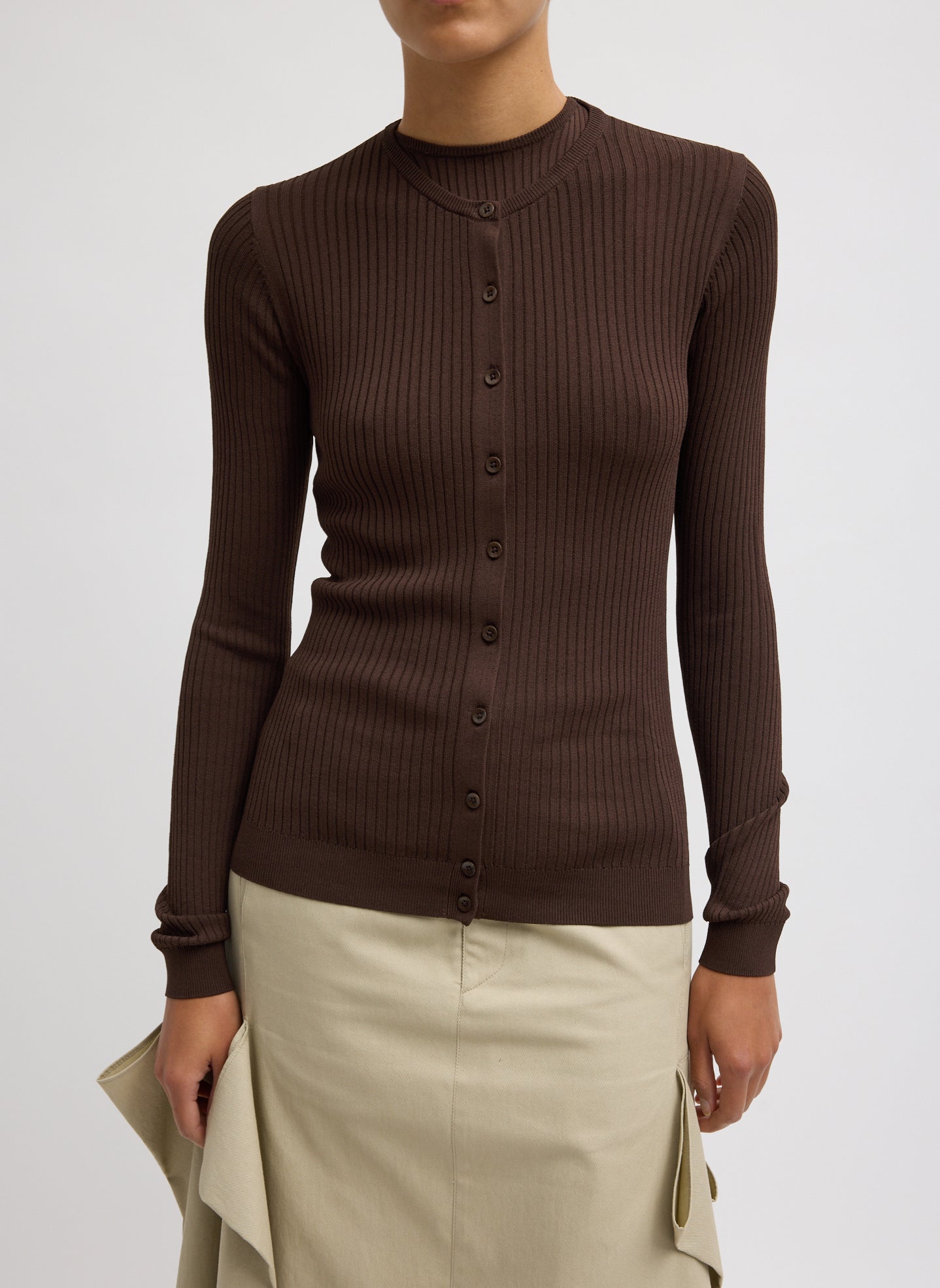 Ribbed Sweater Slim Cardigan | Tibi