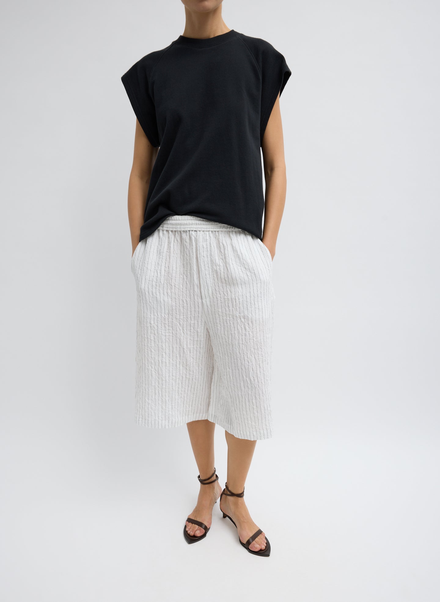 Crinkle Stripe Summer Suiting Relaxed Long Short | Tibi