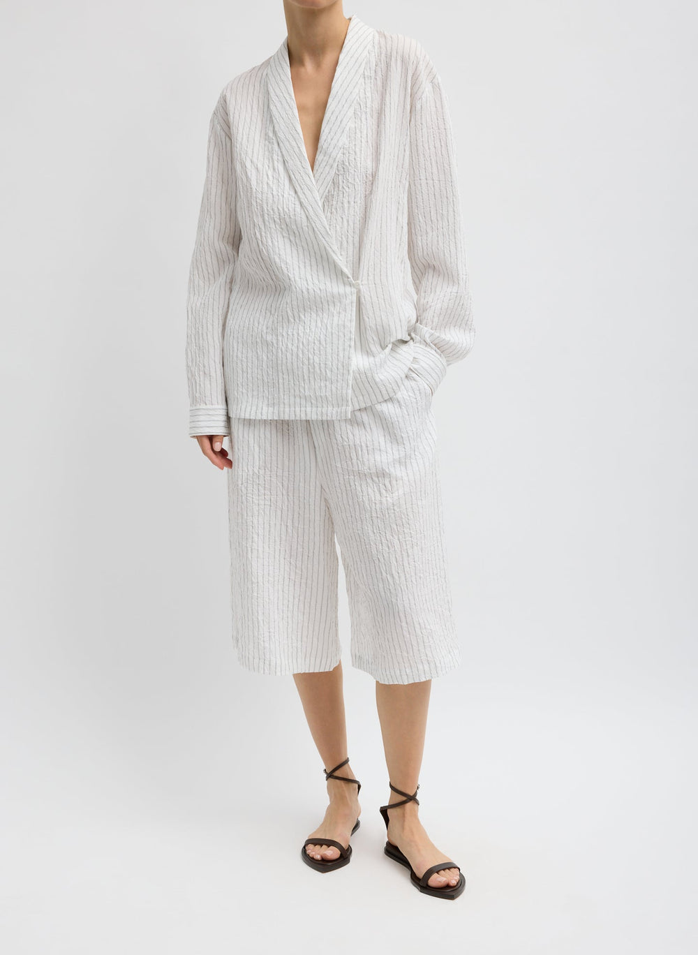 Crinkle Stripe Summer Suiting Relaxed Long Short | Tibi