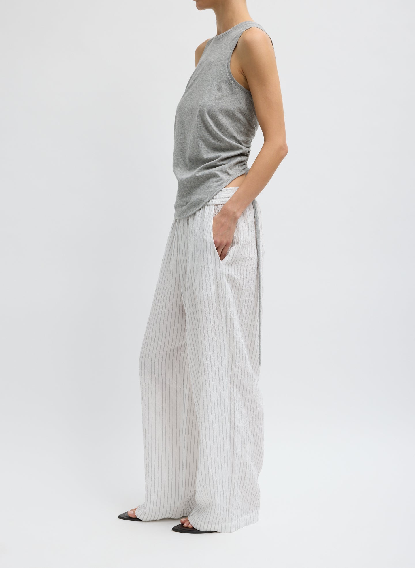 Crinkle Stripe Summer Suiting Wide Leg Pull On Pant | Tibi