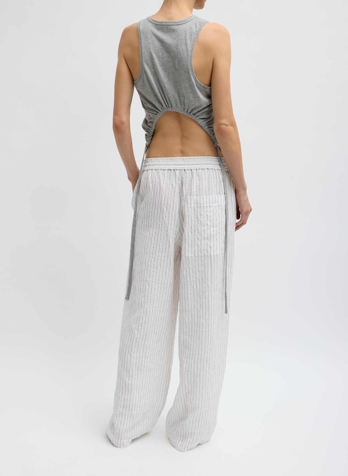 Crinkle Stripe Summer Suiting Wide Leg Pull On Pant | Tibi