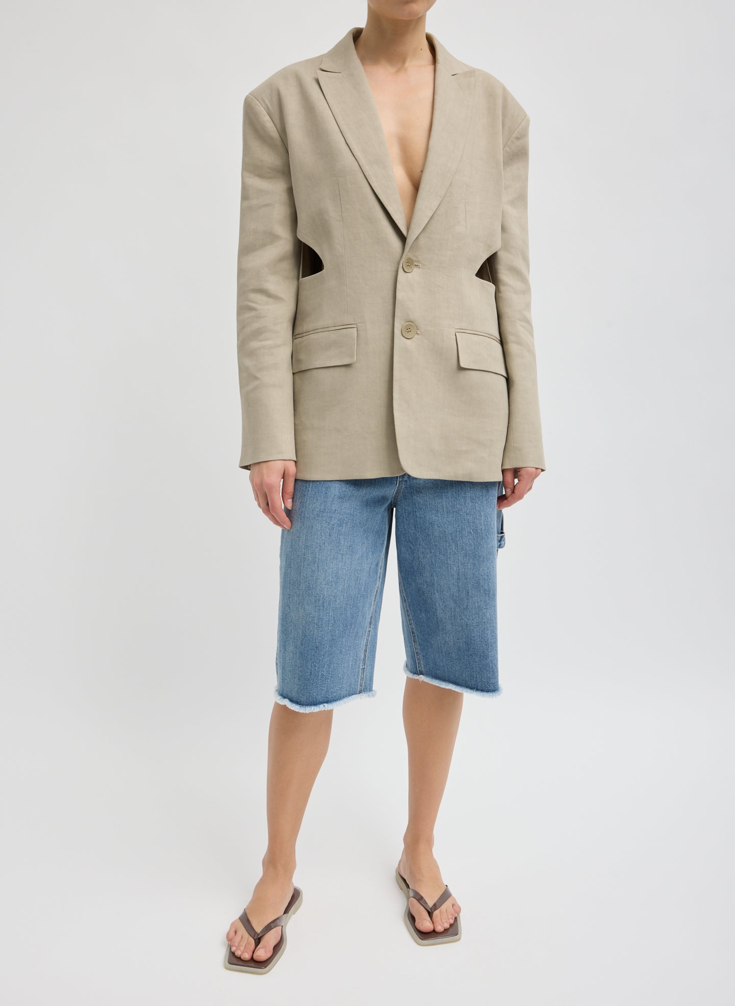 Stretch Linen Viscose Side Cut Blazer | Tibi