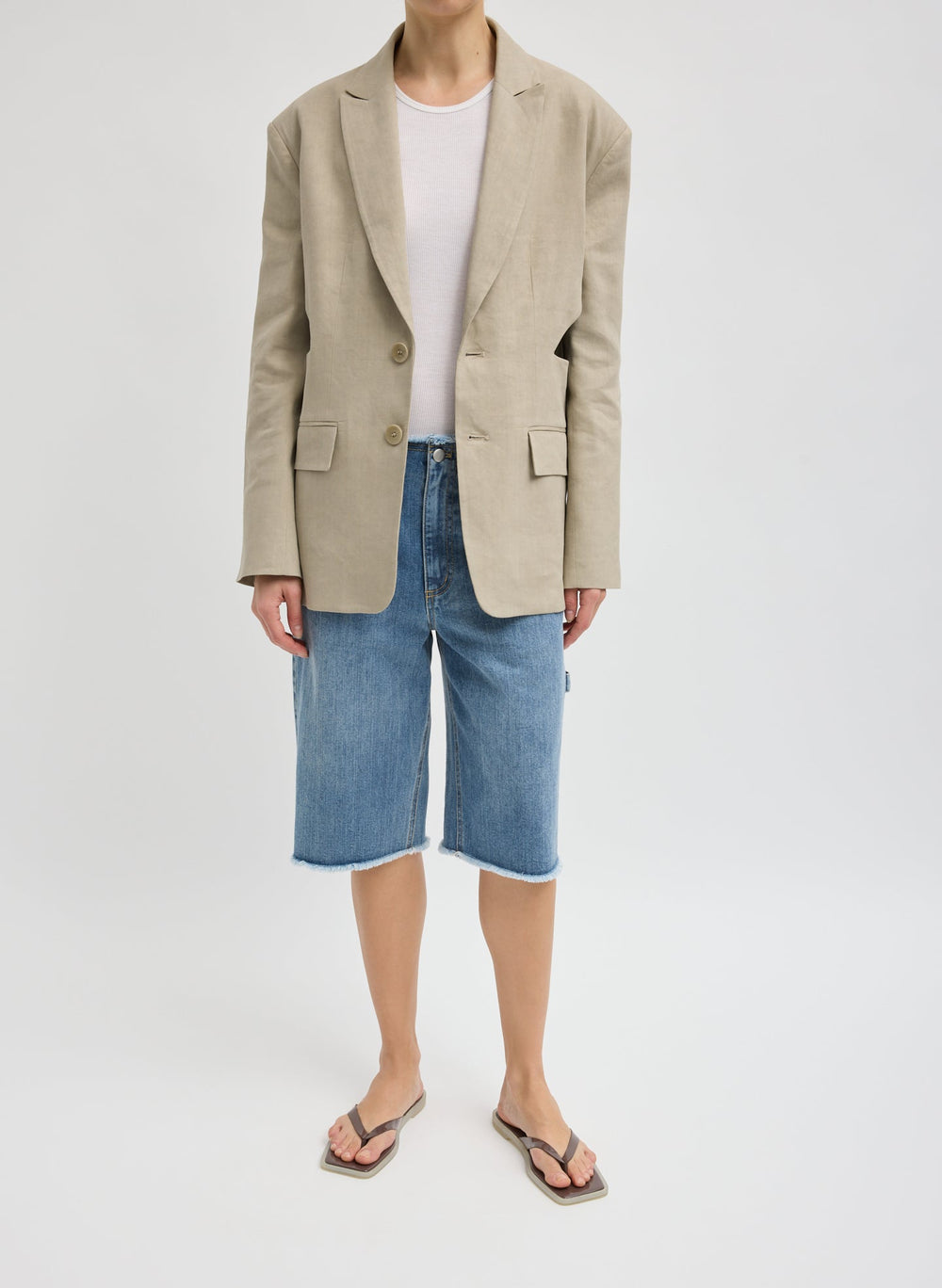 Stretch Linen Viscose Side Cut Blazer | Tibi
