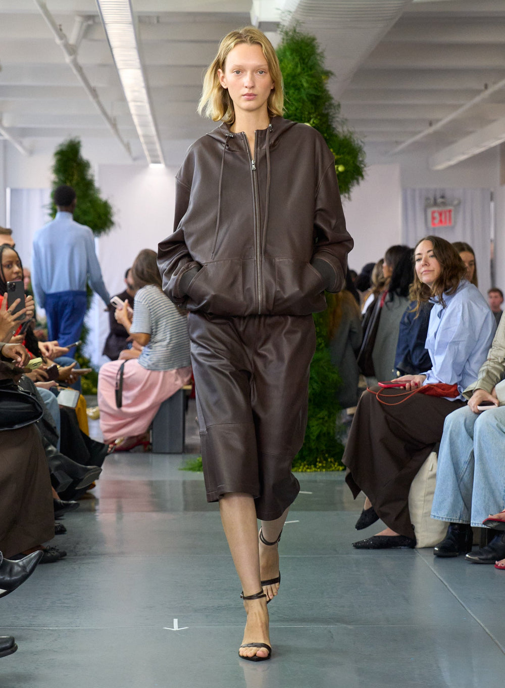 Leather Zip Up Hoodie Jacket | Tibi