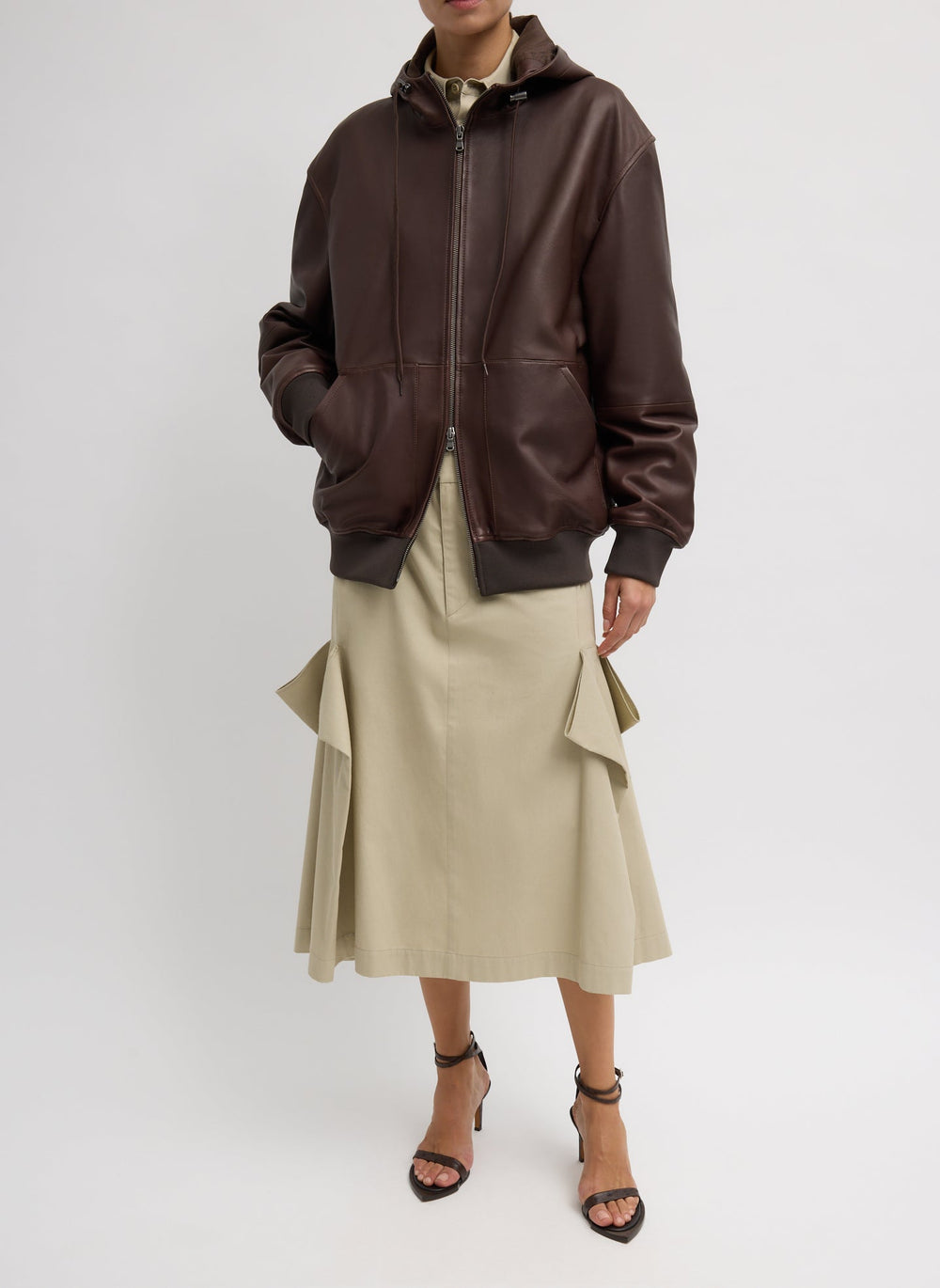 Leather Zip Up Hoodie Jacket | Tibi