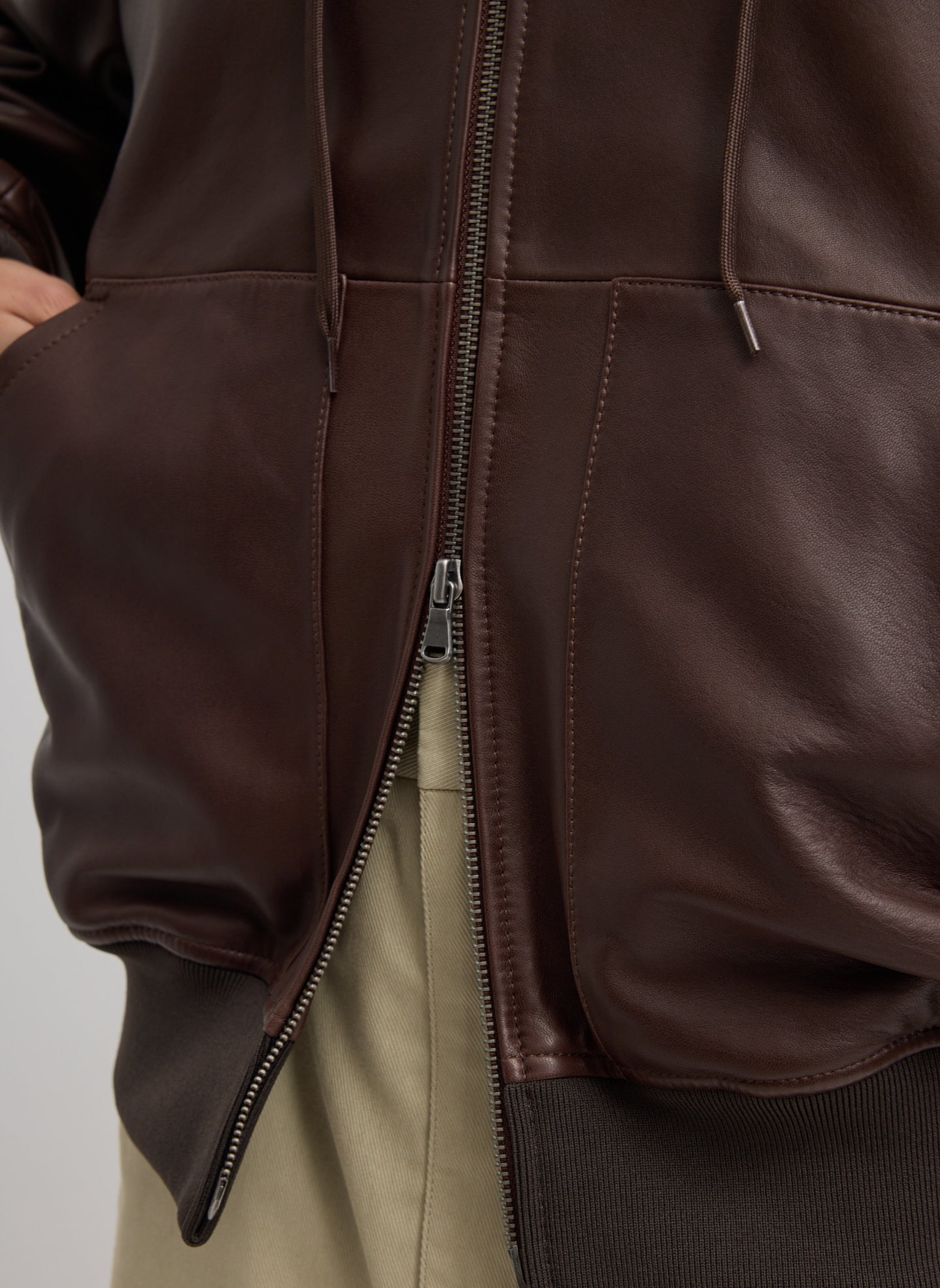 Leather Zip Up Hoodie Jacket | Tibi
