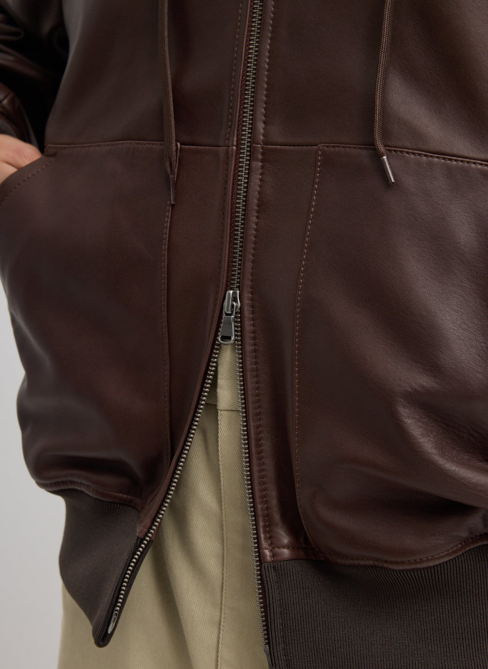 Leather Zip Up Hoodie Jacket | Tibi
