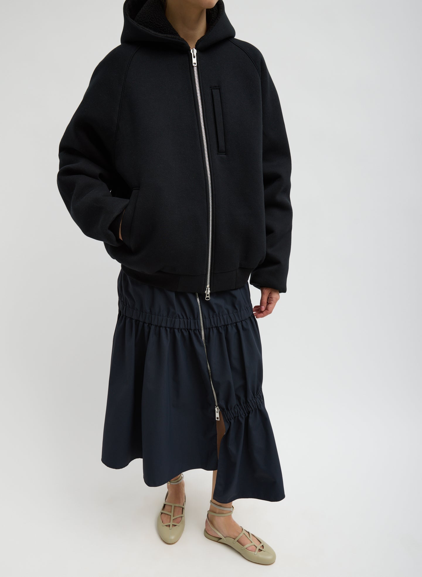Compact Tech French Terry Zip Up Hoodie | Tibi