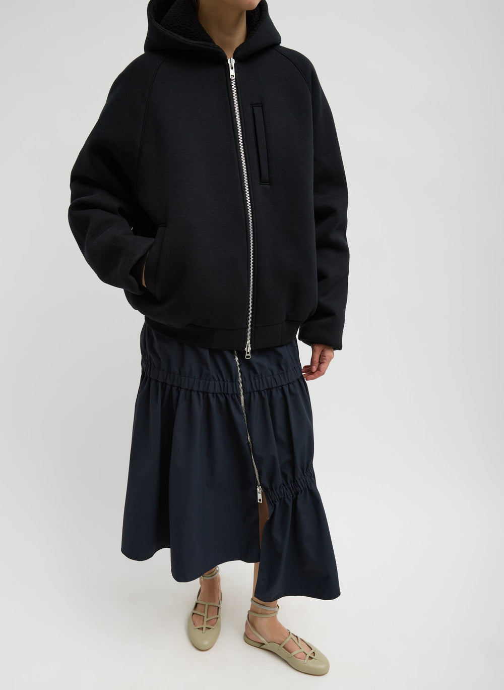Compact Tech French Terry Zip Up Hoodie | Tibi