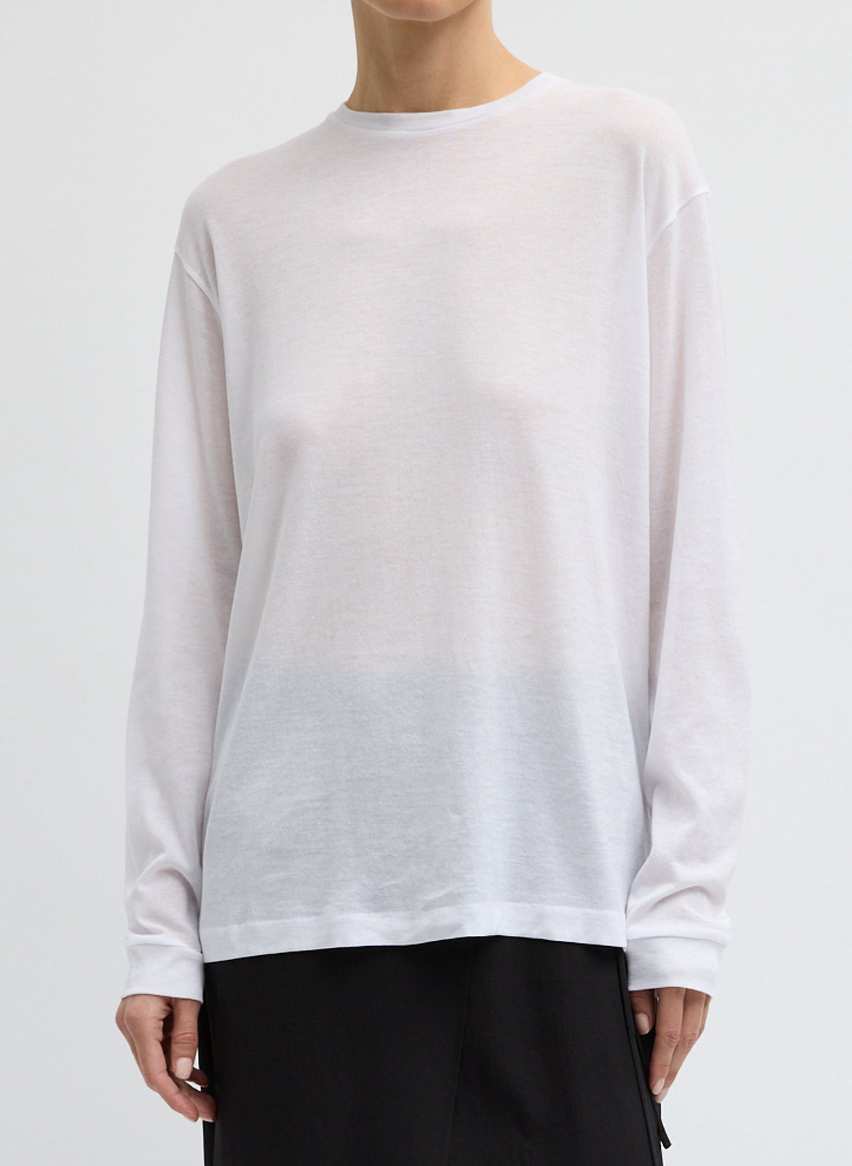 Sheer Crepe Knit Crewneck Unisex Long Sleeve T-Shirt | Tibi