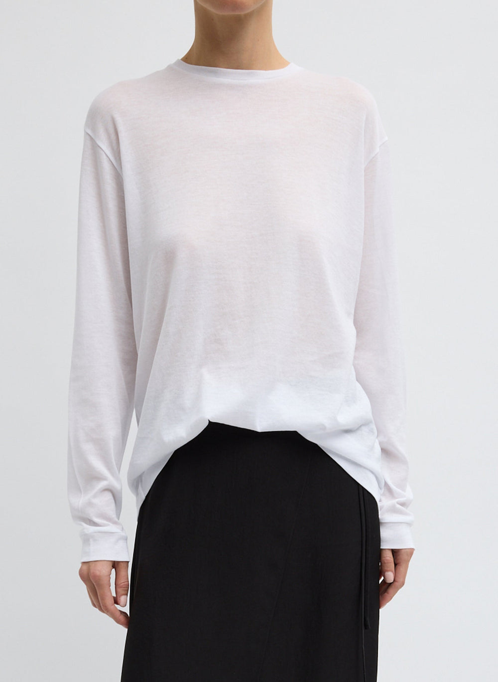 Sheer Crepe Knit Crewneck Unisex Long Sleeve T-Shirt | Tibi