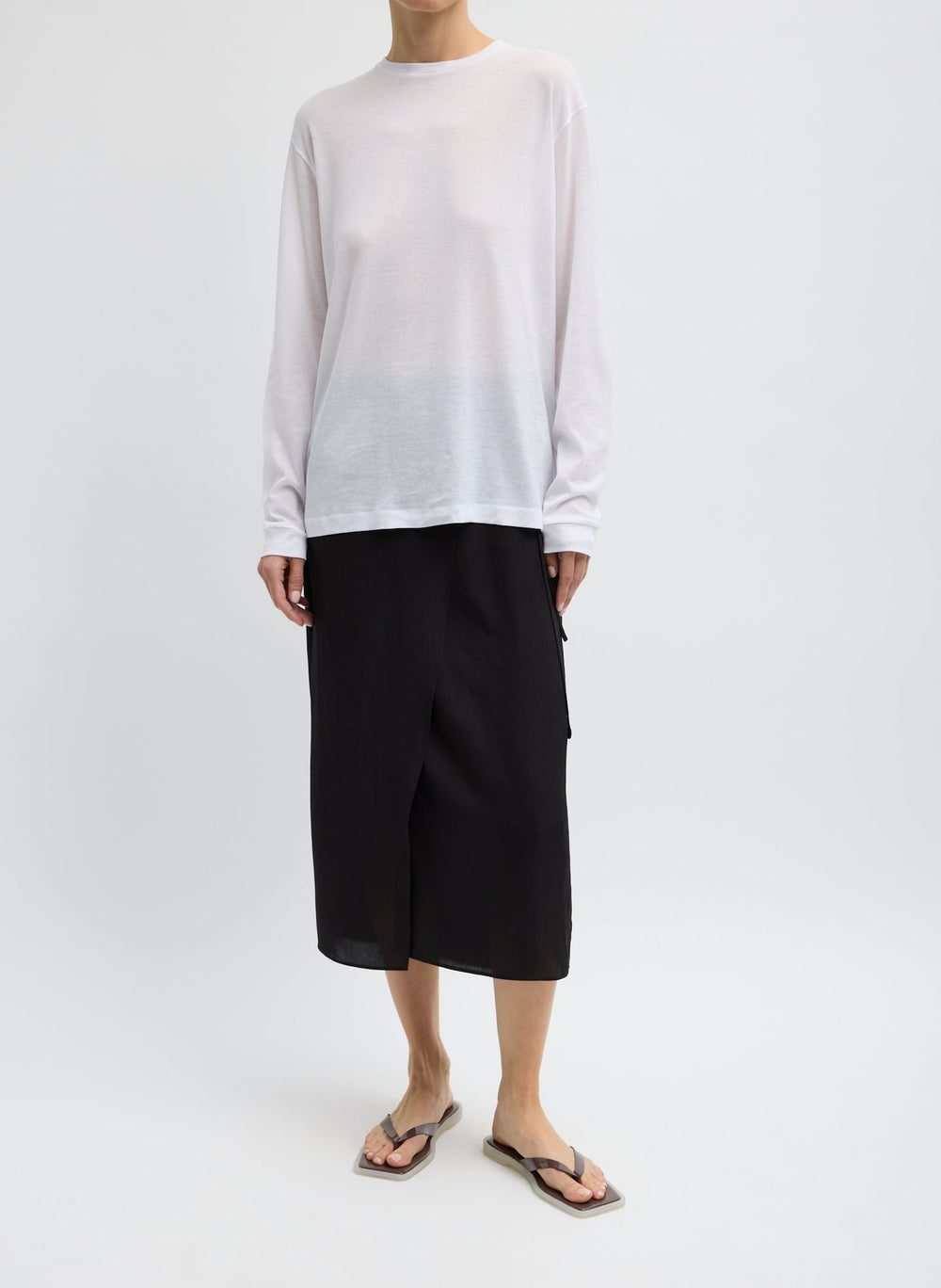 Sheer Crepe Knit Crewneck Unisex Long Sleeve T-Shirt | Tibi