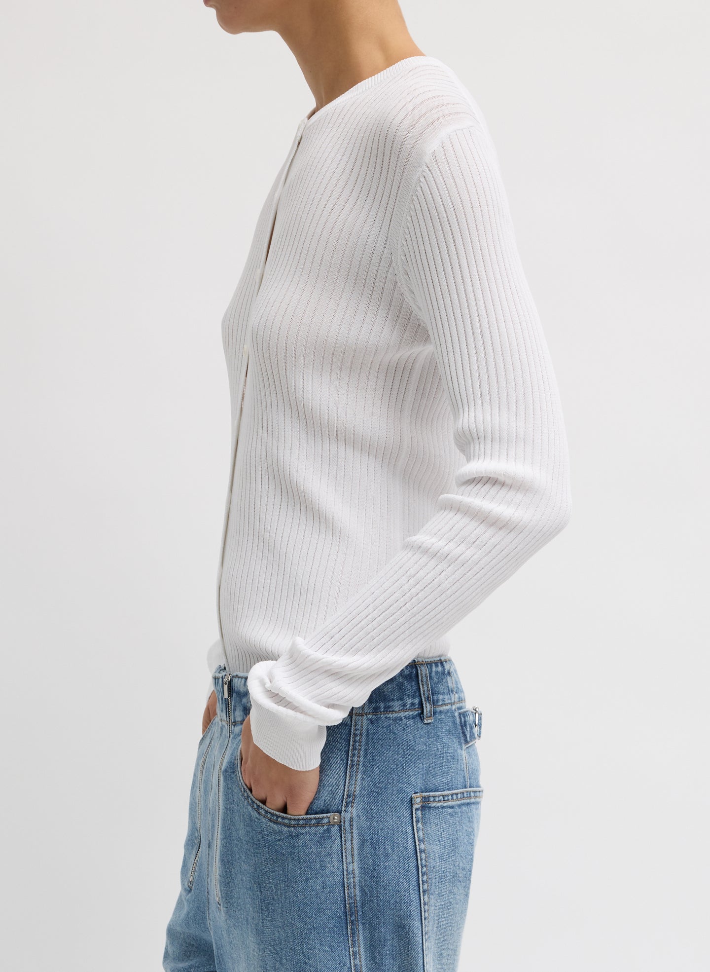 Ribbed Sweater Slim Cardigan | Tibi