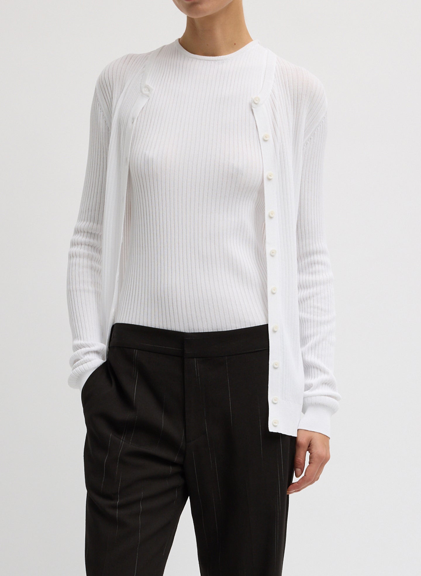 Ribbed Sweater Slim Cardigan | Tibi