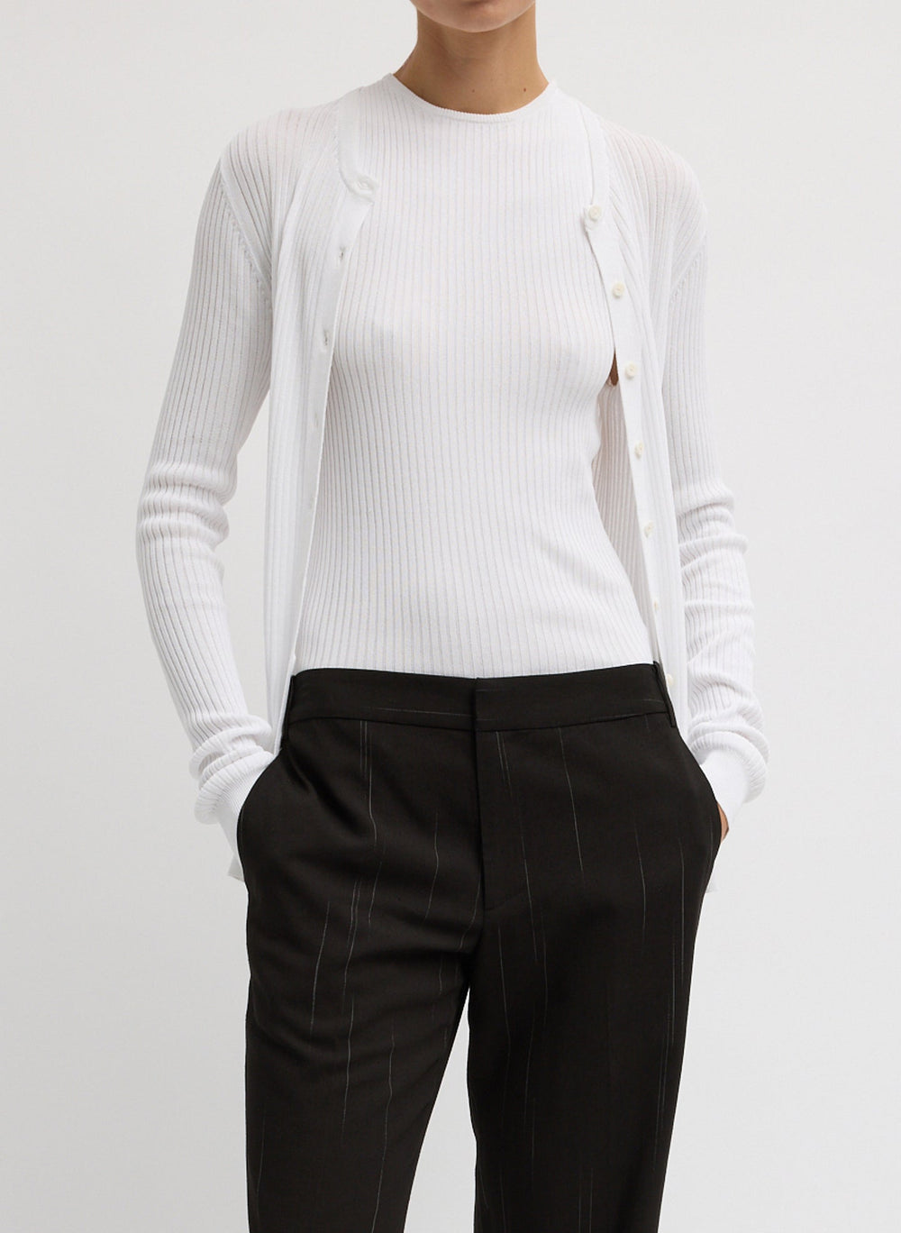 Ribbed Sweater Slim Cardigan | Tibi