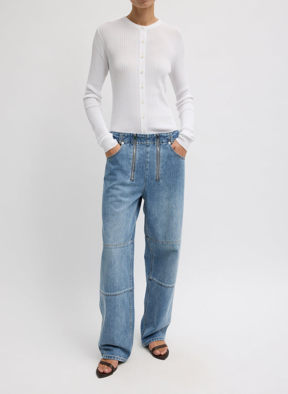Ribbed Sweater Slim Cardigan | Tibi