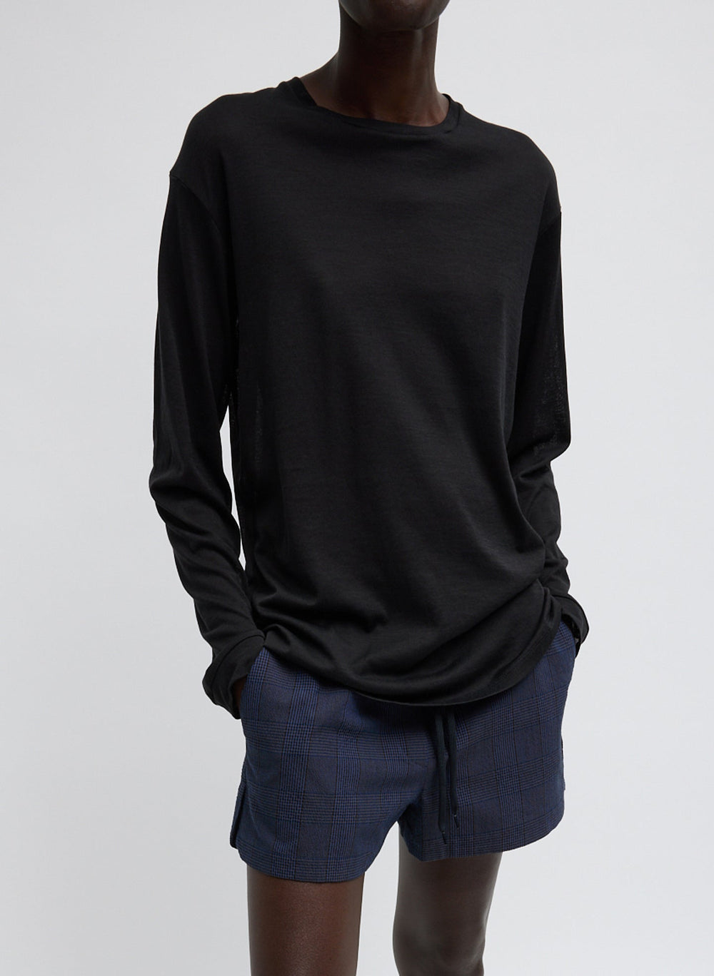 Sheer Crepe Knit Crewneck Unisex Long Sleeve T-Shirt | Tibi