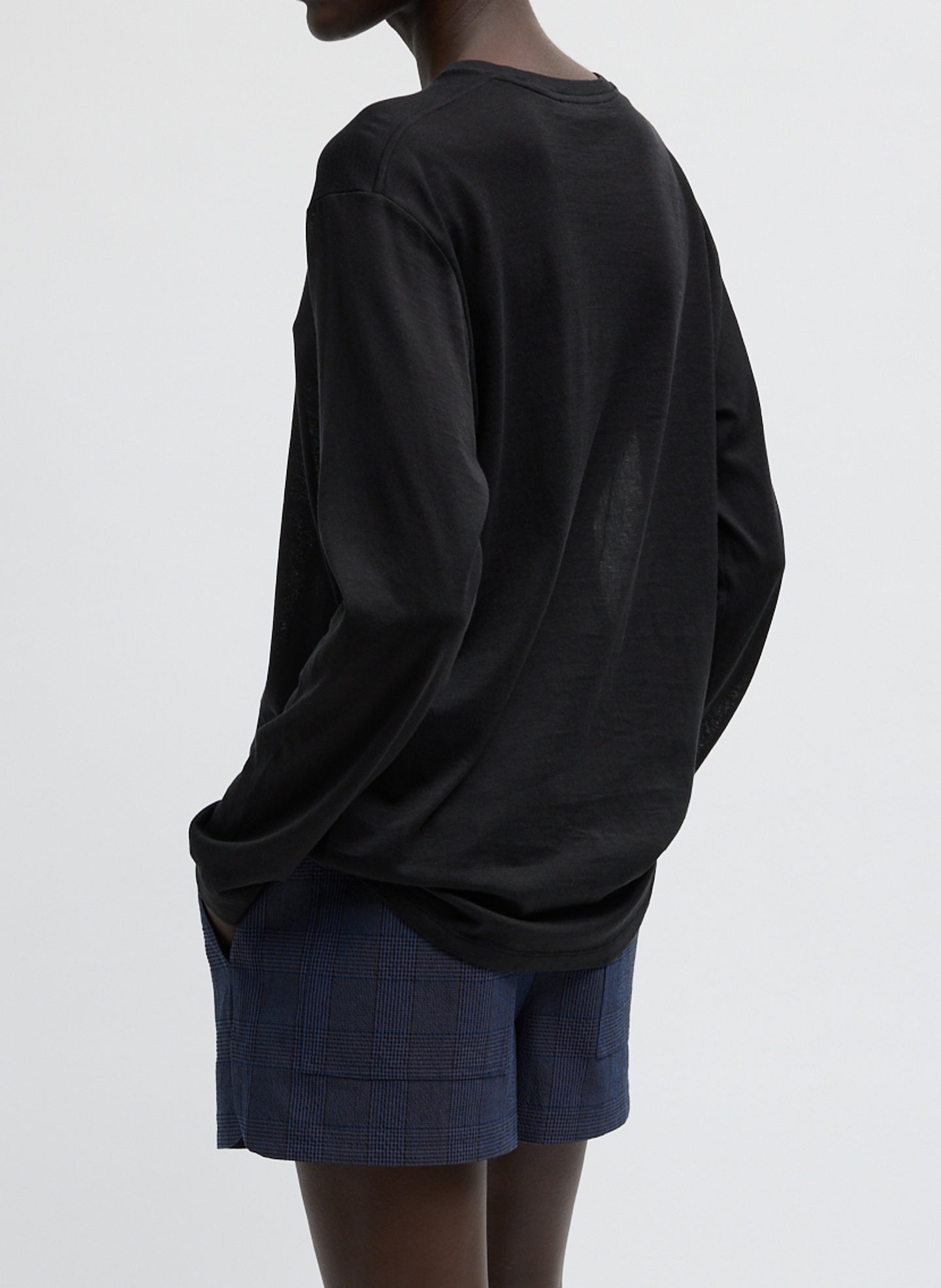 Sheer Crepe Knit Crewneck Unisex Long Sleeve T-Shirt | Tibi