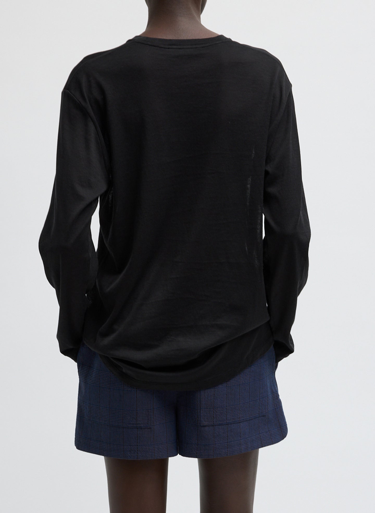Sheer Crepe Knit Crewneck Unisex Long Sleeve T-Shirt | Tibi
